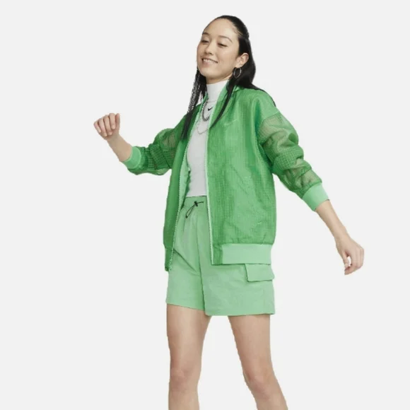 NWT Nike Essentials  Green Varsity Woven Bomber Jacket - Picture 2 of 14